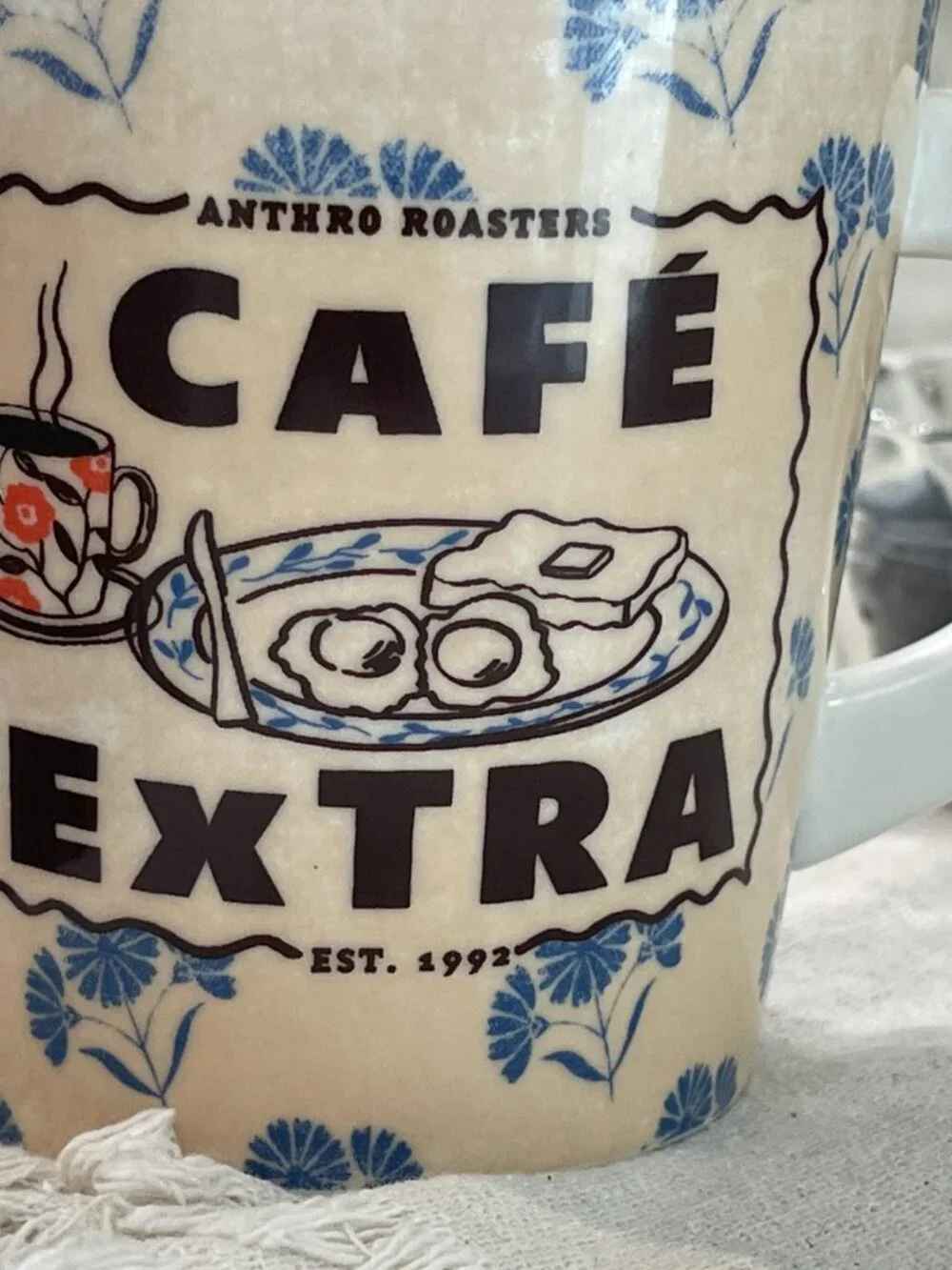 2 Anthropologie Bistro Blue 'Café Coffee Mugs--Retro Coffee Break Memories!